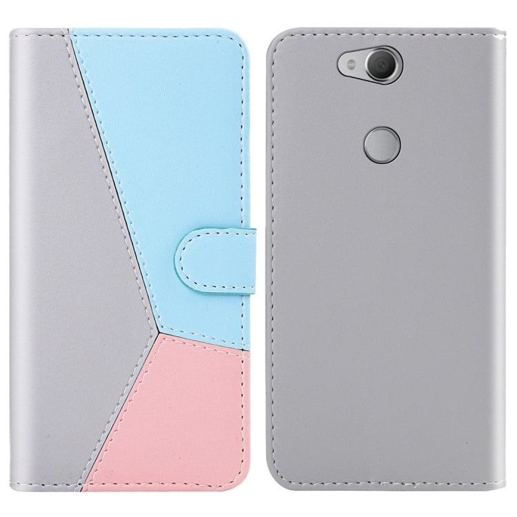 For Sony Xperia XA2 Tricolor Stitching Horizontal Flip TPU + PU Leather Case with Holder & Card Slots & Wallet
