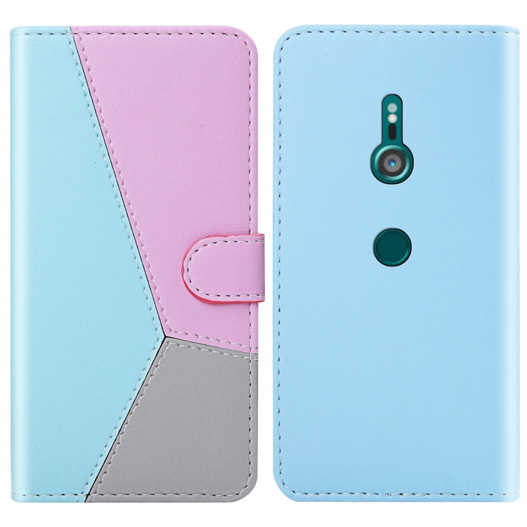For Sony Xperia XZ3 Tricolor Stitching Horizontal Flip TPU + PU Leather Case with Holder & Card Slots & Wallet
