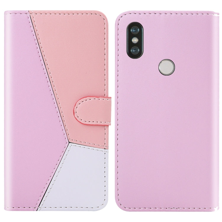 For Xiaomi Redmi Note 6 Pro Tricolor Stitching Horizontal Flip TPU + PU Leather Case with Holder & Card Slots & Wallet