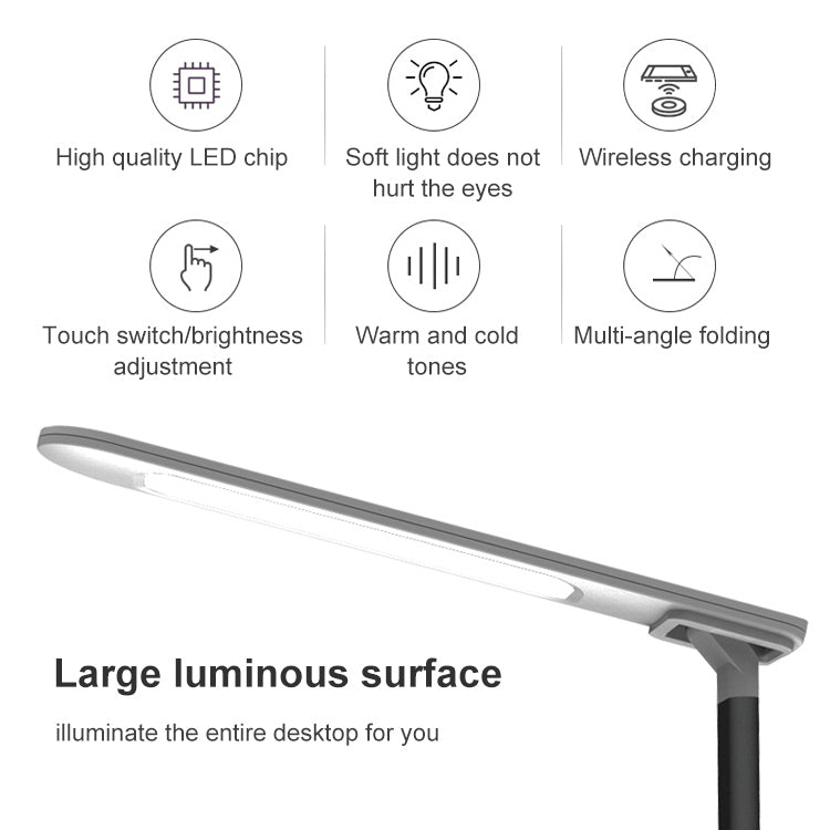 T01 10W Multi-function Aluminum Alloy Folding Touch Desk Lamp Mobile Phone Wireless Charger