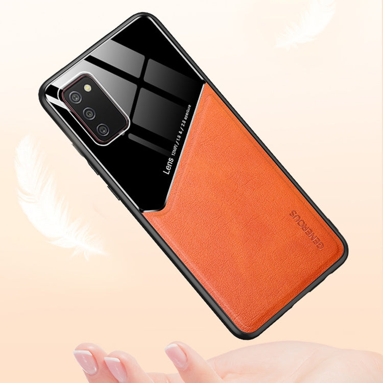For Samsung Galaxy A02s All-inclusive Leather + Organic Glass Protective Case with Metal Iron Sheet