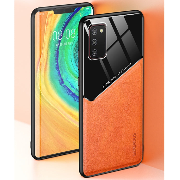 For Samsung Galaxy A02s All-inclusive Leather + Organic Glass Protective Case with Metal Iron Sheet