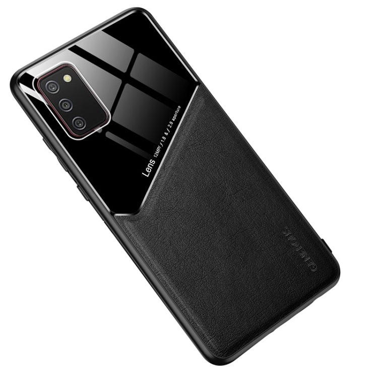 For Samsung Galaxy A02s All-inclusive Leather + Organic Glass Protective Case with Metal Iron Sheet