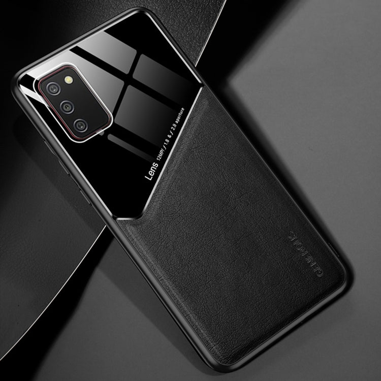 For Samsung Galaxy A02s All-inclusive Leather + Organic Glass Protective Case with Metal Iron Sheet