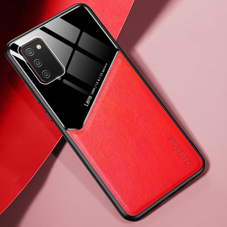 For Samsung Galaxy A02s All-inclusive Leather + Organic Glass Protective Case with Metal Iron Sheet