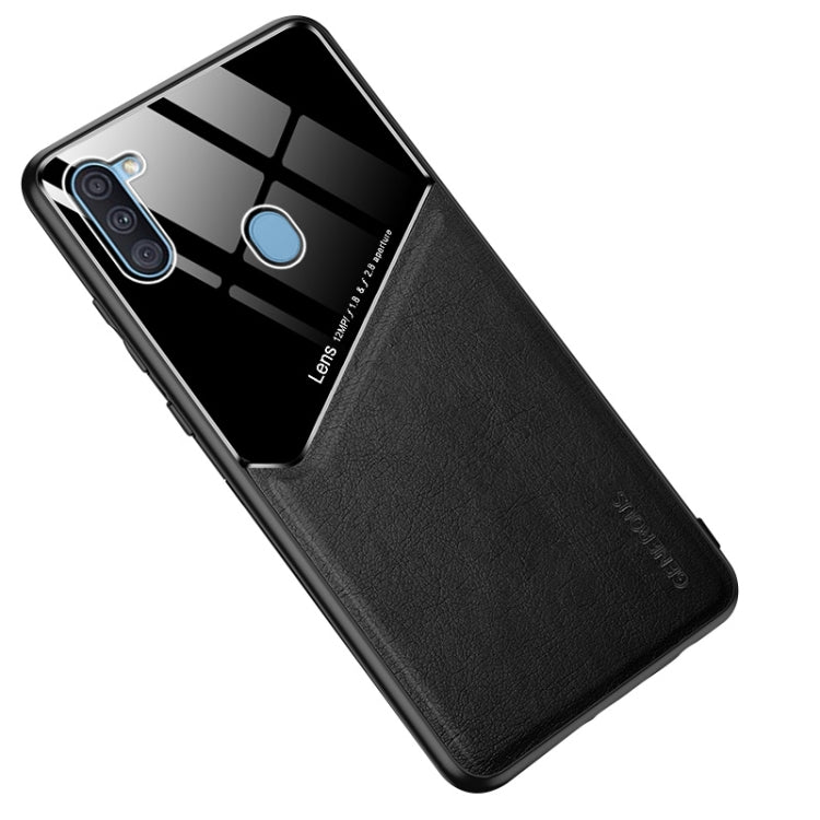 For Samsung Galaxy A11 All-inclusive Leather + Organic Glass Protective Case with Metal Iron Sheet