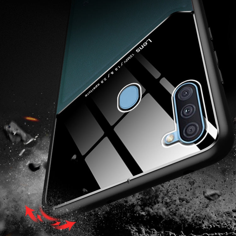 For Samsung Galaxy A11 All-inclusive Leather + Organic Glass Protective Case with Metal Iron Sheet