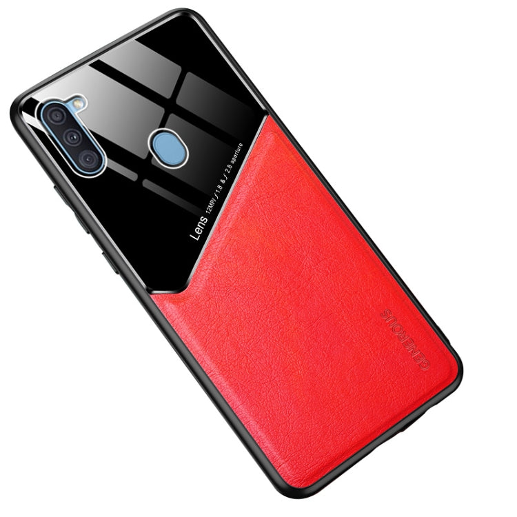 For Samsung Galaxy A11 All-inclusive Leather + Organic Glass Protective Case with Metal Iron Sheet