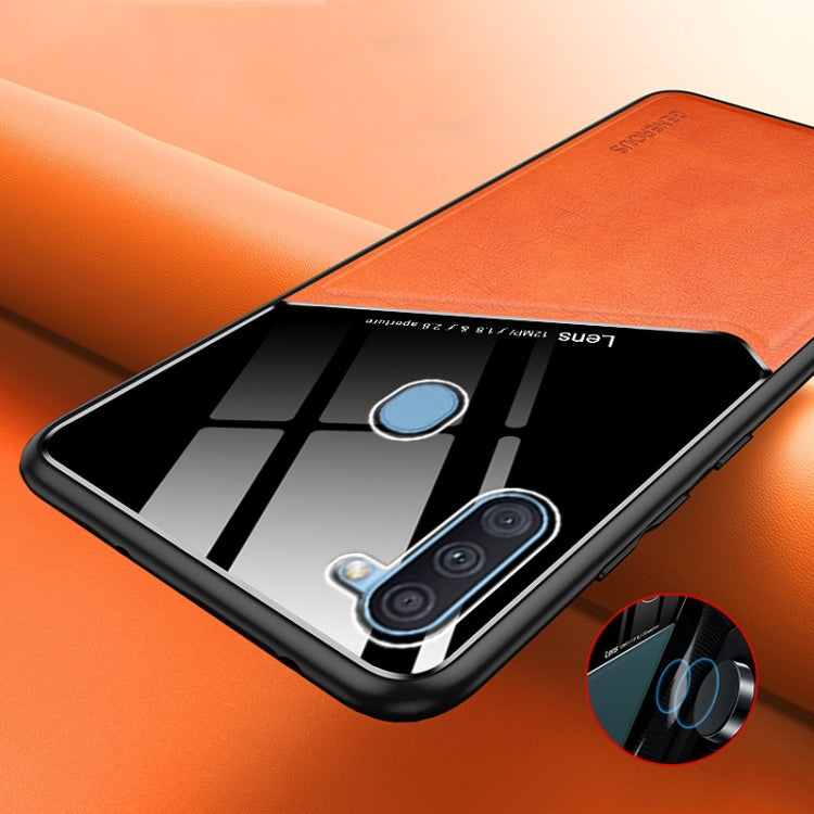 For Samsung Galaxy A11 All-inclusive Leather + Organic Glass Protective Case with Metal Iron Sheet