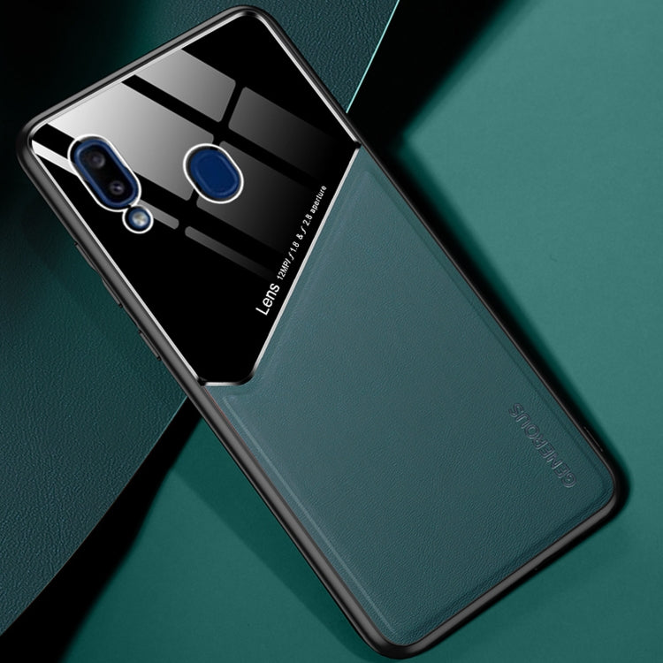 For Samsung Galaxy A20e All-inclusive Leather + Organic Glass Protective Case with Metal Iron Sheet