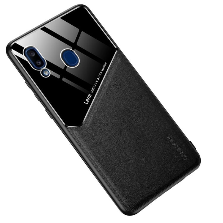 For Samsung Galaxy A20e All-inclusive Leather + Organic Glass Protective Case with Metal Iron Sheet