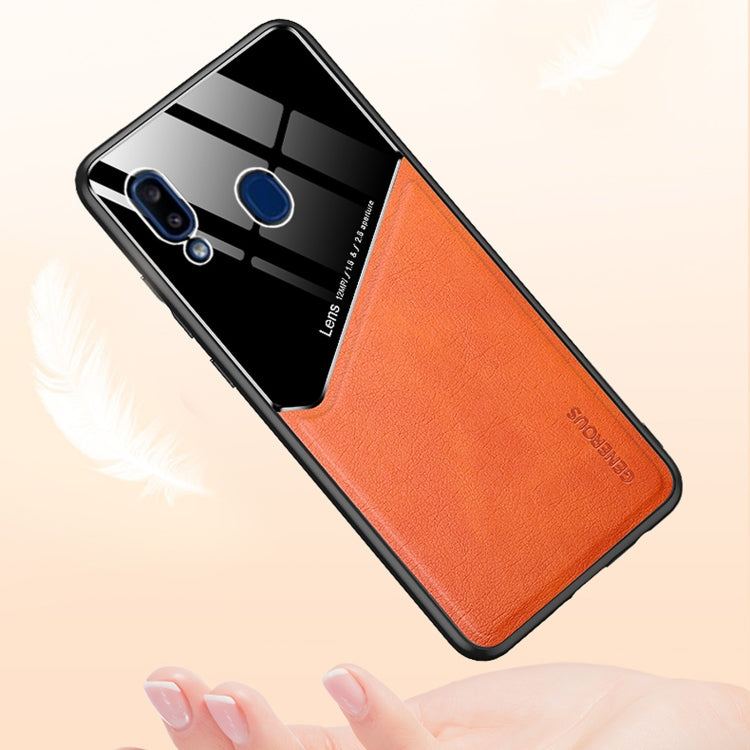 For Samsung Galaxy A20e All-inclusive Leather + Organic Glass Protective Case with Metal Iron Sheet