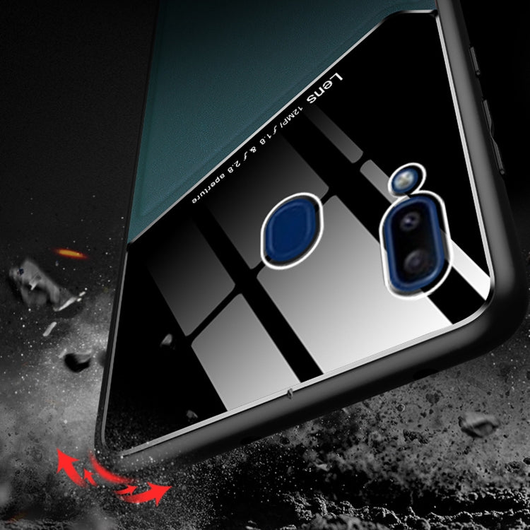 For Samsung Galaxy A20e All-inclusive Leather + Organic Glass Protective Case with Metal Iron Sheet