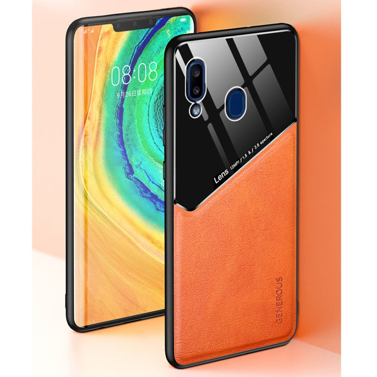 For Samsung Galaxy A20e All-inclusive Leather + Organic Glass Protective Case with Metal Iron Sheet