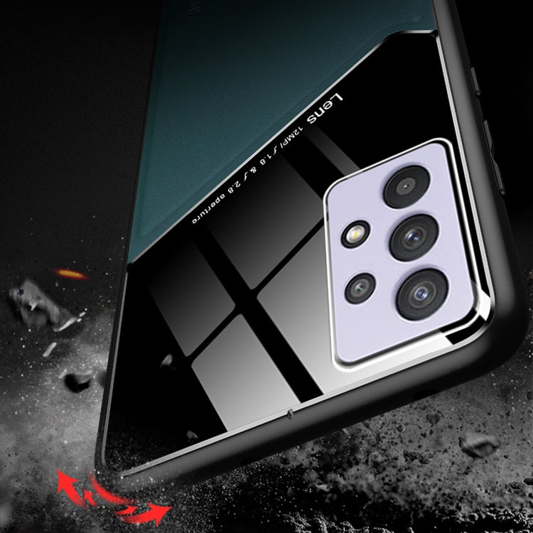 For Samsung Galaxy A32 5G All-inclusive Leather + Organic Glass Protective Case with Metal Iron Sheet