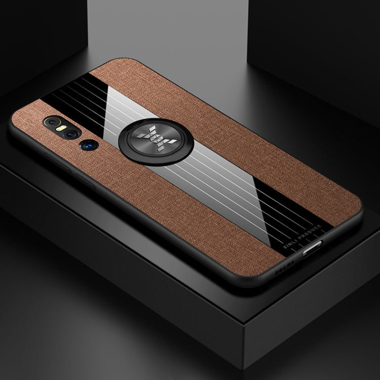 For Vivo X27 XINLI Stitching Cloth Texture Shockproof TPU Protective Case with Ring Holder
