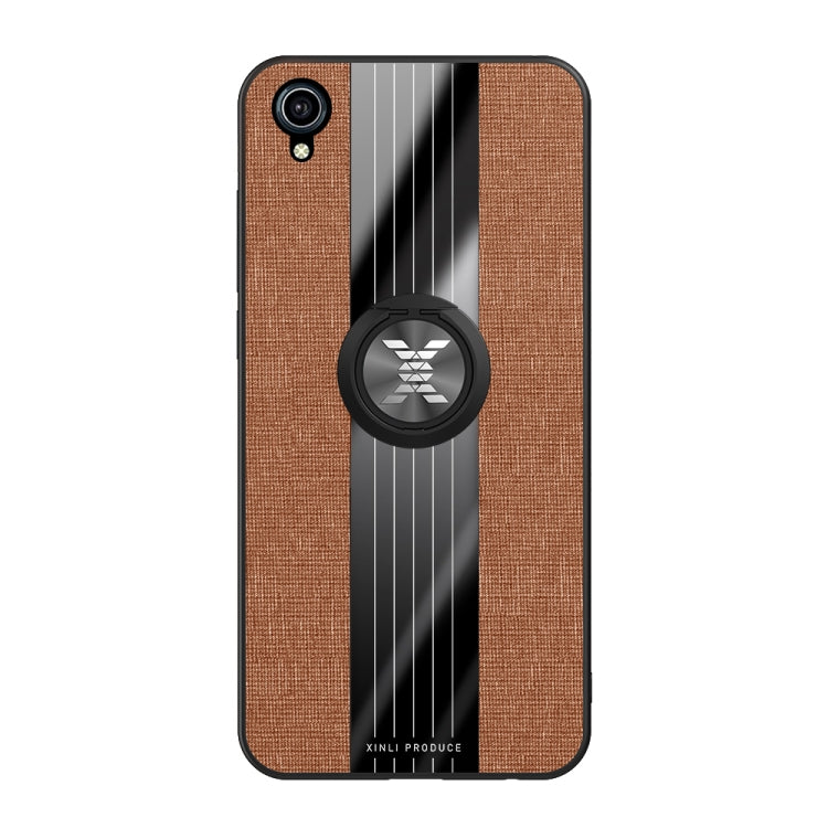 For Vivo Y91 XINLI Stitching Cloth Texture Shockproof TPU Protective Case with Ring Holder