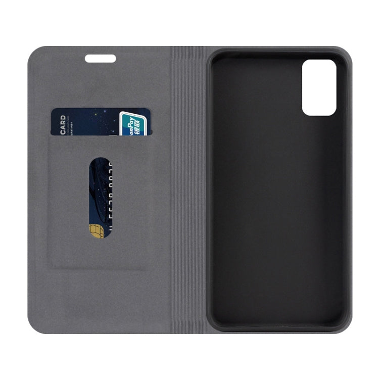 For ZTE Blade V2020 Smart Canvas Three-color Stitching Business Horizontal Flip Leather Case with Holder & Card Slot