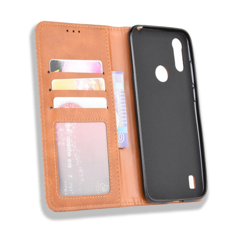 For Motorola Moto E6s (2020) Magnetic Buckle Retro Texture Horizontal Flip Leather Case with Holder & Card Slots & Photo Frame