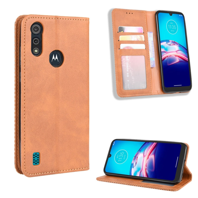 For Motorola Moto E6s (2020) Magnetic Buckle Retro Texture Horizontal Flip Leather Case with Holder & Card Slots & Photo Frame