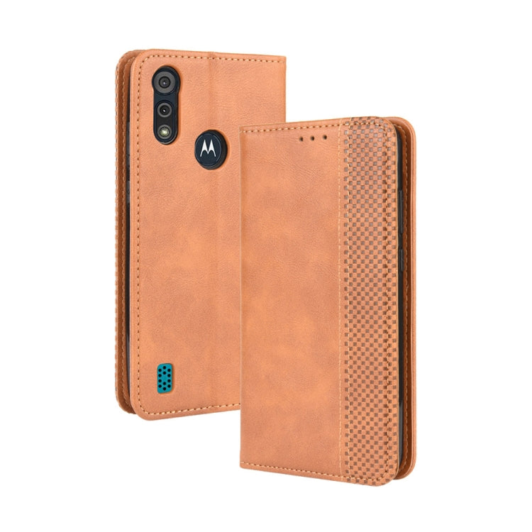 For Motorola Moto E6i Magnetic Buckle Retro Texture Horizontal Flip Leather Case with Holder & Card Slots & Photo Frame