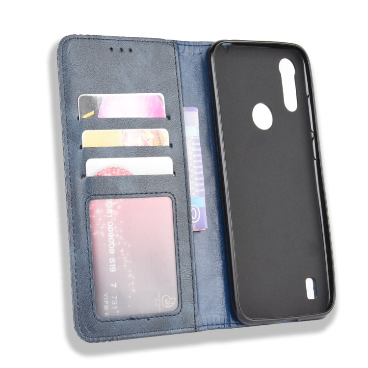 For Motorola Moto E6i Magnetic Buckle Retro Texture Horizontal Flip Leather Case with Holder & Card Slots & Photo Frame