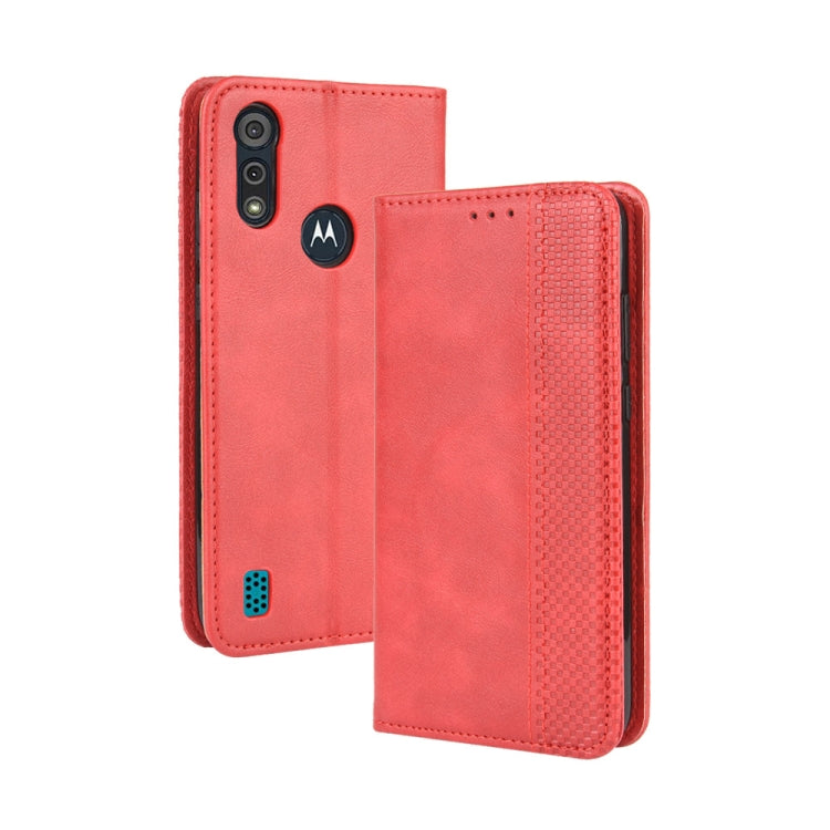 For Motorola Moto E6i Magnetic Buckle Retro Texture Horizontal Flip Leather Case with Holder & Card Slots & Photo Frame