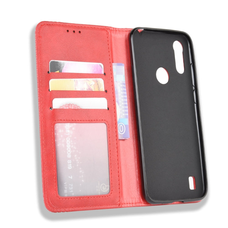 For Motorola Moto E6i Magnetic Buckle Retro Texture Horizontal Flip Leather Case with Holder & Card Slots & Photo Frame