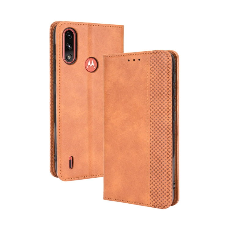 For Motorola Moto E7 Power Magnetic Buckle Retro Texture Horizontal Flip Leather Case with Holder & Card Slots & Photo Frame
