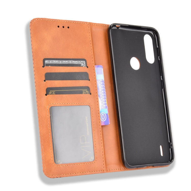 For Motorola Moto E7 Power Magnetic Buckle Retro Texture Horizontal Flip Leather Case with Holder & Card Slots & Photo Frame