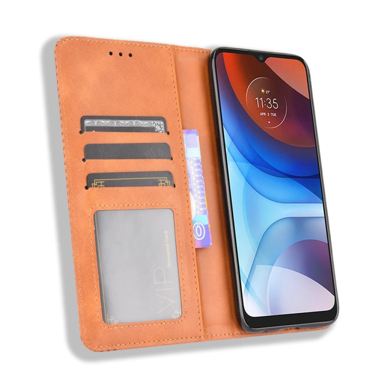For Motorola Moto E7 Power Magnetic Buckle Retro Texture Horizontal Flip Leather Case with Holder & Card Slots & Photo Frame