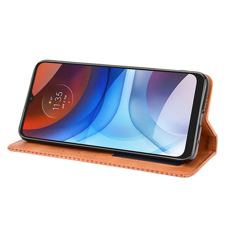 For Motorola Moto E7 Power Magnetic Buckle Retro Texture Horizontal Flip Leather Case with Holder & Card Slots & Photo Frame