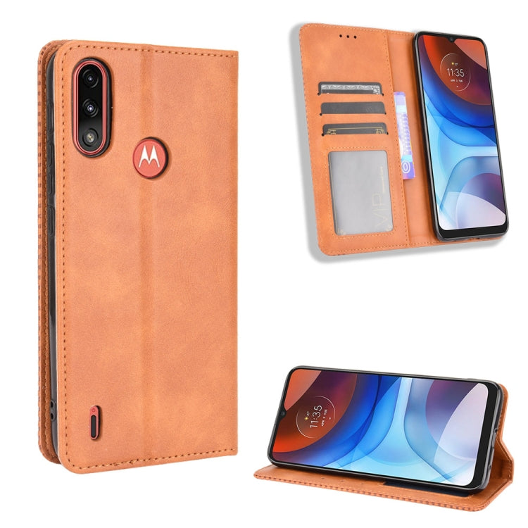 For Motorola Moto E7 Power Magnetic Buckle Retro Texture Horizontal Flip Leather Case with Holder & Card Slots & Photo Frame