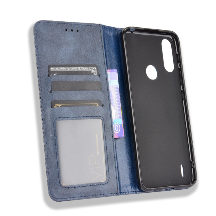 For Motorola Moto E7 Power Magnetic Buckle Retro Texture Horizontal Flip Leather Case with Holder & Card Slots & Photo Frame