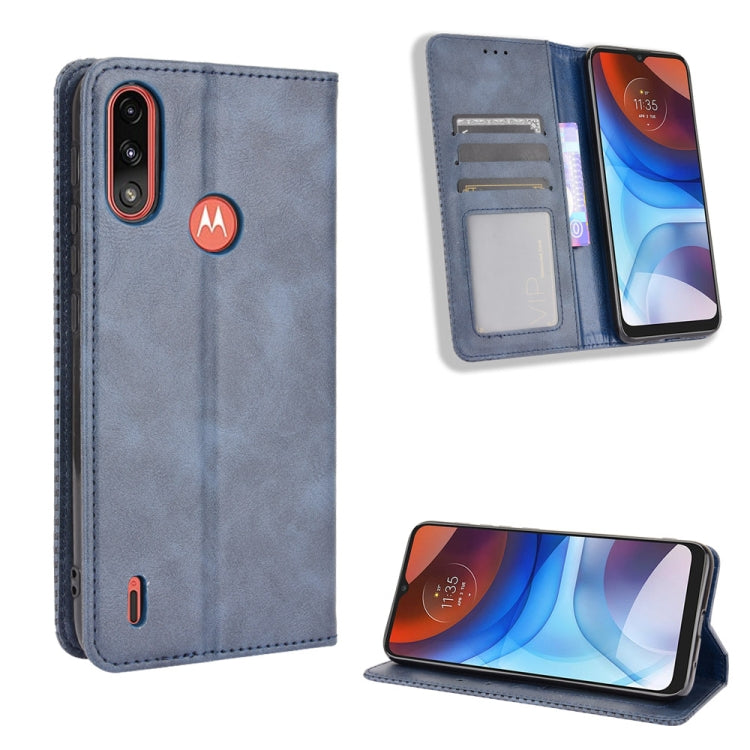 For Motorola Moto E7 Power Magnetic Buckle Retro Texture Horizontal Flip Leather Case with Holder & Card Slots & Photo Frame