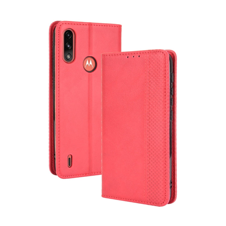 For Motorola Moto E7 Power Magnetic Buckle Retro Texture Horizontal Flip Leather Case with Holder & Card Slots & Photo Frame