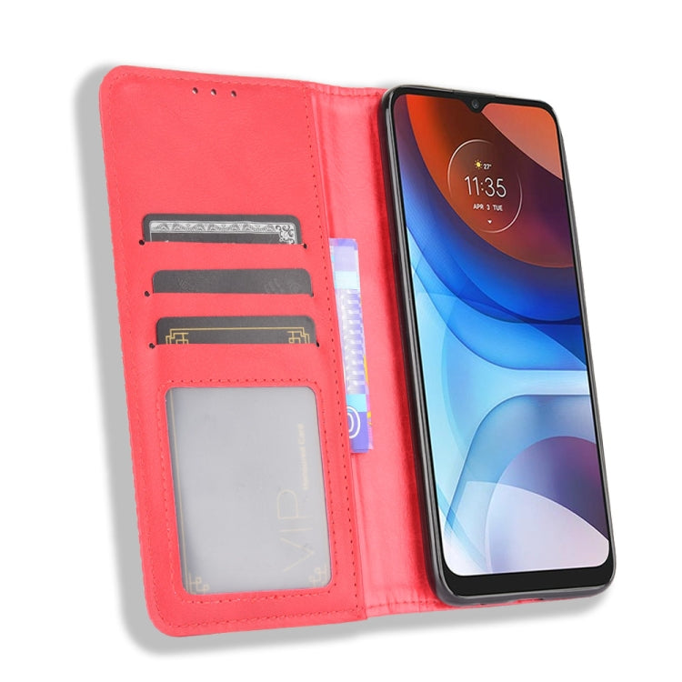 For Motorola Moto E7 Power Magnetic Buckle Retro Texture Horizontal Flip Leather Case with Holder & Card Slots & Photo Frame