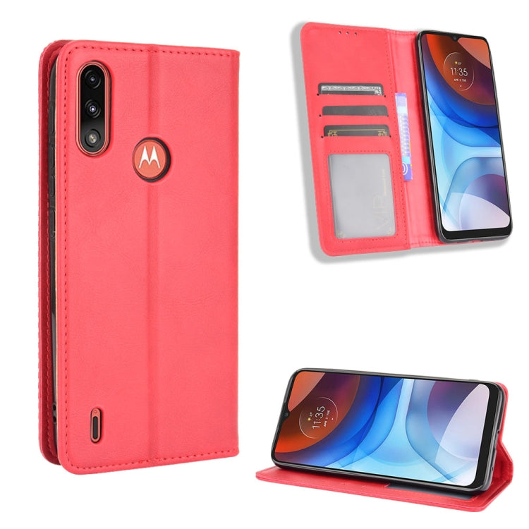 For Motorola Moto E7 Power Magnetic Buckle Retro Texture Horizontal Flip Leather Case with Holder & Card Slots & Photo Frame