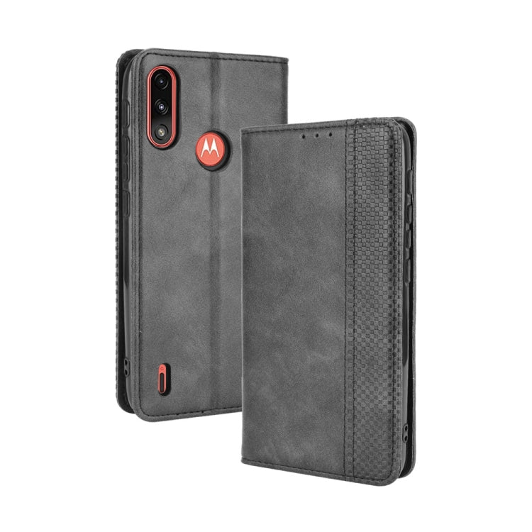 For Motorola Moto E7 Power Magnetic Buckle Retro Texture Horizontal Flip Leather Case with Holder & Card Slots & Photo Frame