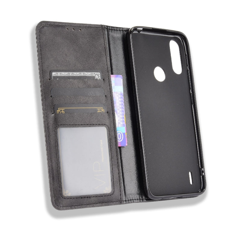 For Motorola Moto E7 Power Magnetic Buckle Retro Texture Horizontal Flip Leather Case with Holder & Card Slots & Photo Frame