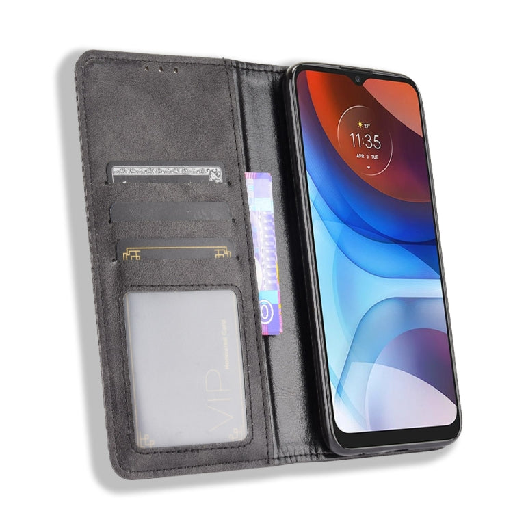 For Motorola Moto E7 Power Magnetic Buckle Retro Texture Horizontal Flip Leather Case with Holder & Card Slots & Photo Frame