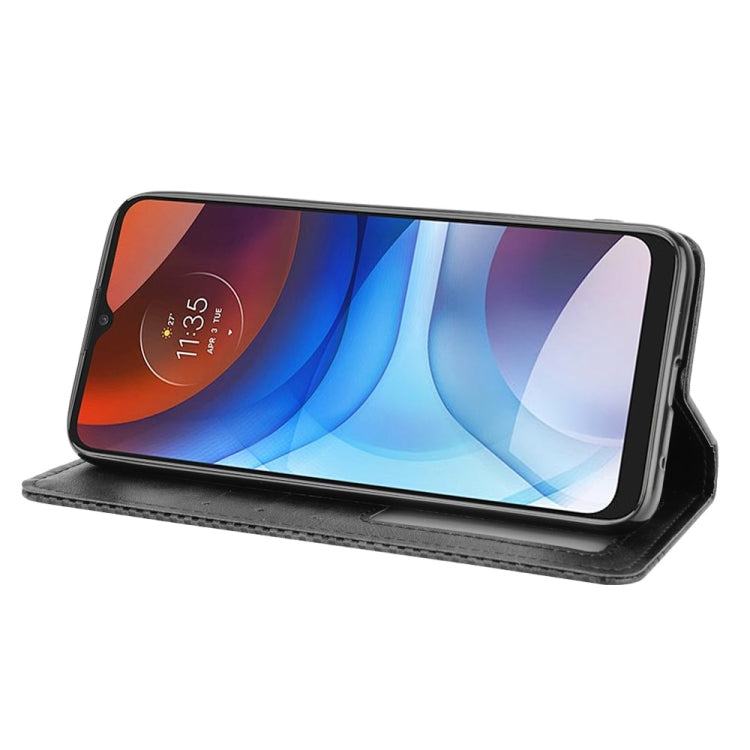 For Motorola Moto E7 Power Magnetic Buckle Retro Texture Horizontal Flip Leather Case with Holder & Card Slots & Photo Frame