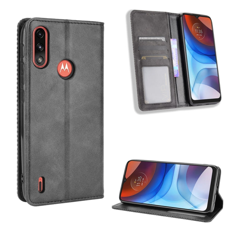 For Motorola Moto E7 Power Magnetic Buckle Retro Texture Horizontal Flip Leather Case with Holder & Card Slots & Photo Frame