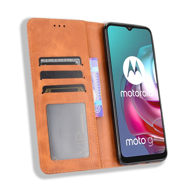 For Motorola Moto G30 Magnetic Buckle Retro Texture Horizontal Flip Leather Case with Holder & Card Slots & Photo Frame