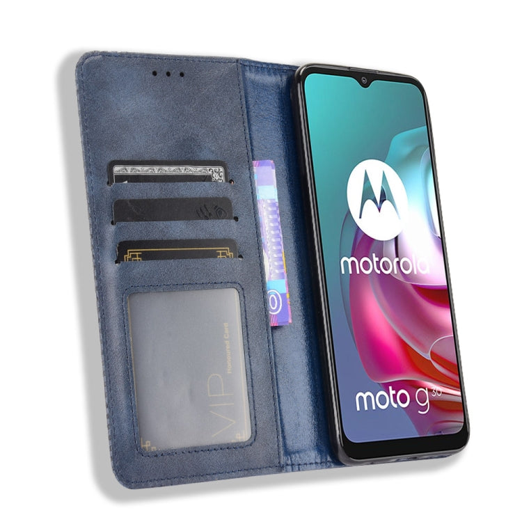 For Motorola Moto G30 Magnetic Buckle Retro Texture Horizontal Flip Leather Case with Holder & Card Slots & Photo Frame