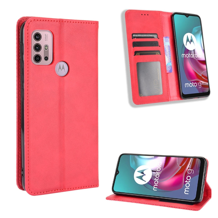 For Motorola Moto G30 Magnetic Buckle Retro Texture Horizontal Flip Leather Case with Holder & Card Slots & Photo Frame