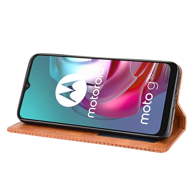 For Motorola Moto G10 Magnetic Buckle Retro Texture Horizontal Flip Leather Case with Holder & Card Slots & Photo Frame