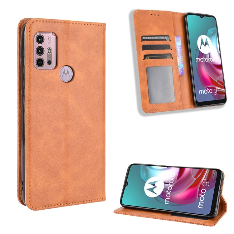 For Motorola Moto G10 Magnetic Buckle Retro Texture Horizontal Flip Leather Case with Holder & Card Slots & Photo Frame