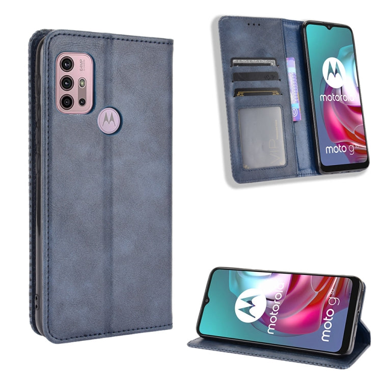 For Motorola Moto G10 Magnetic Buckle Retro Texture Horizontal Flip Leather Case with Holder & Card Slots & Photo Frame