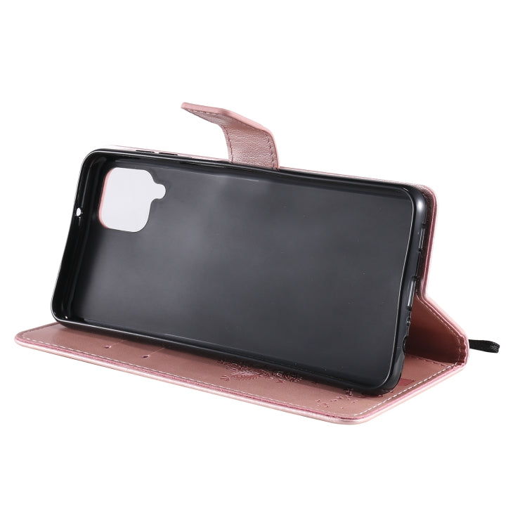 For Samsung Galaxy A12 Tree & Cat Pattern Pressed Printing Horizontal Flip PU Leather Case with Holder & Card Slots & Wallet & Lanyard